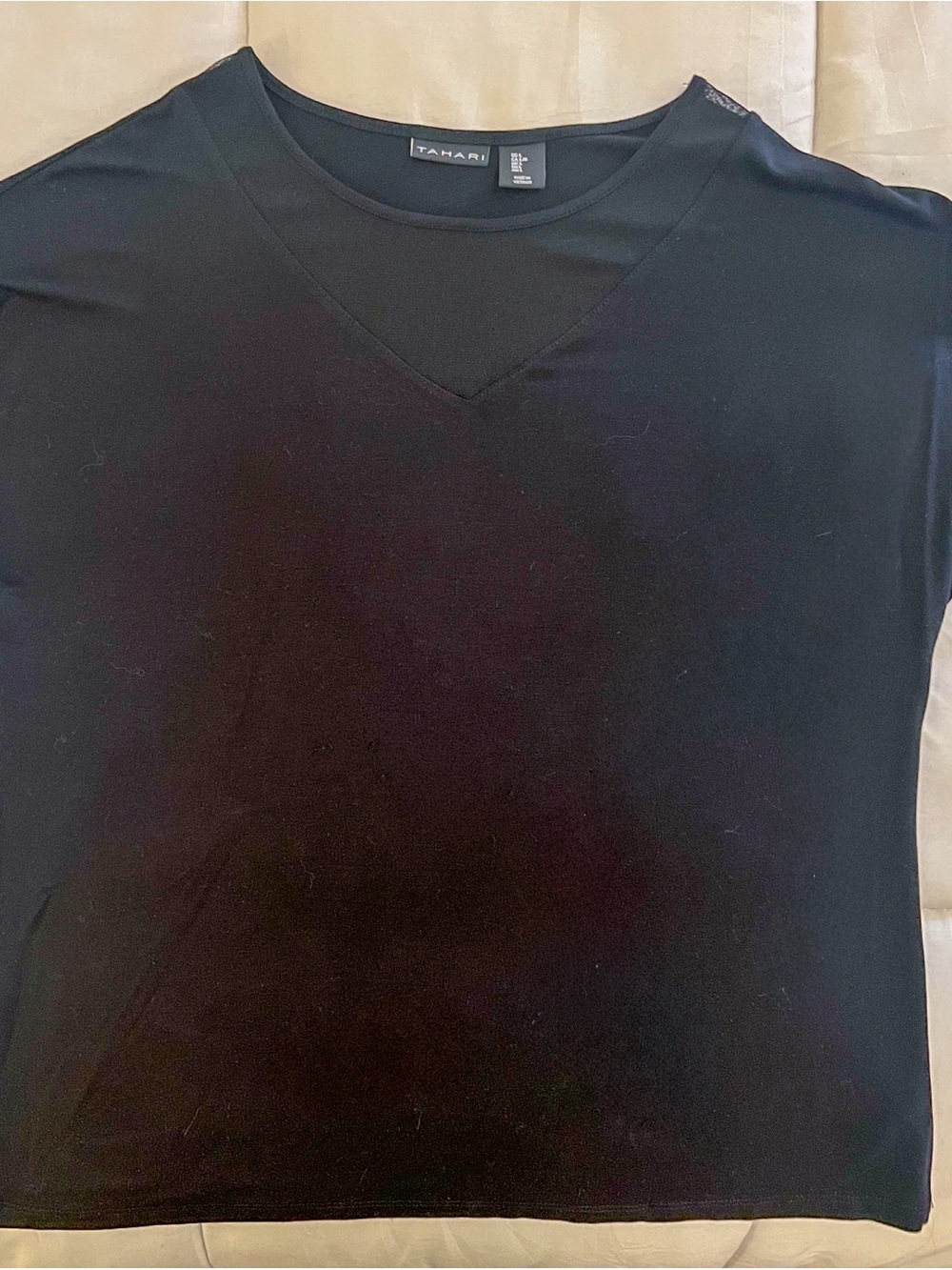 Tahari Black Mesh Neckline Sheer Yoke Blouse Top US Large